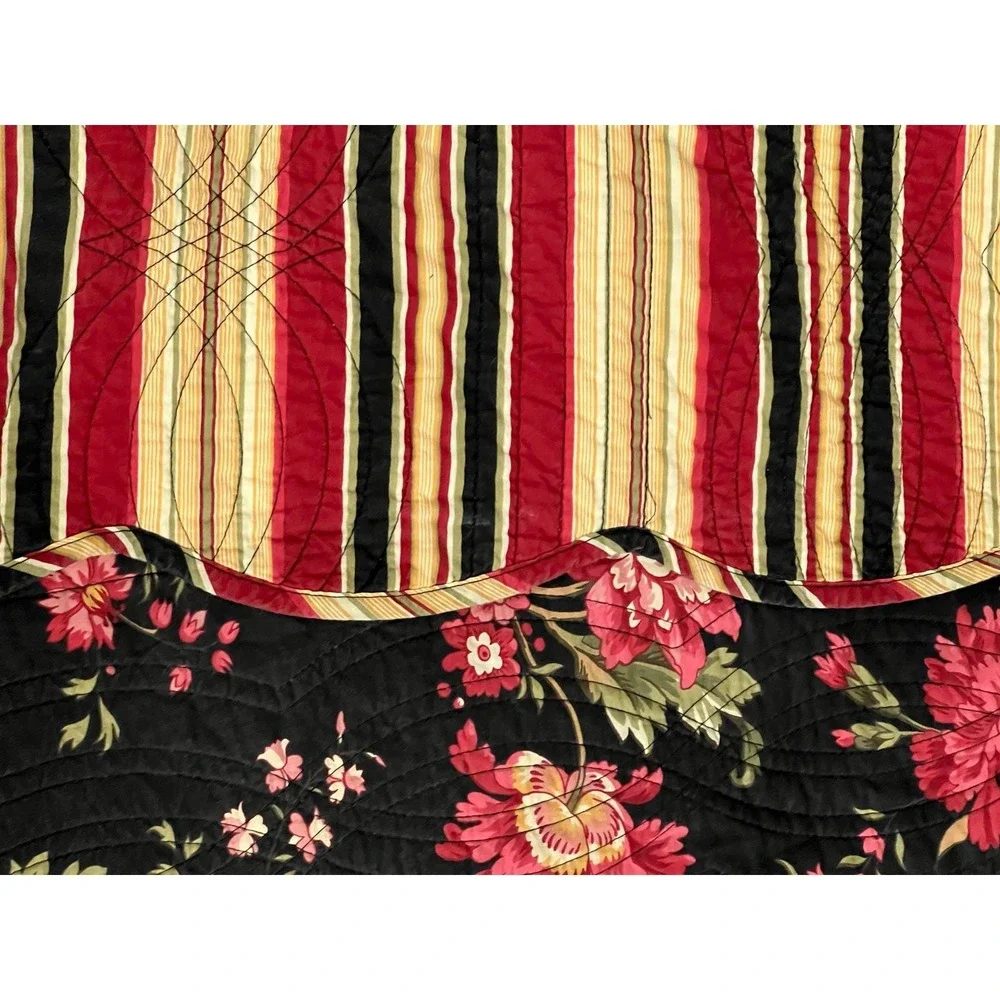 Waverly Floral Bird Quilt Black Cottagecore Bedding Reversible‎ Full Queen 84x88